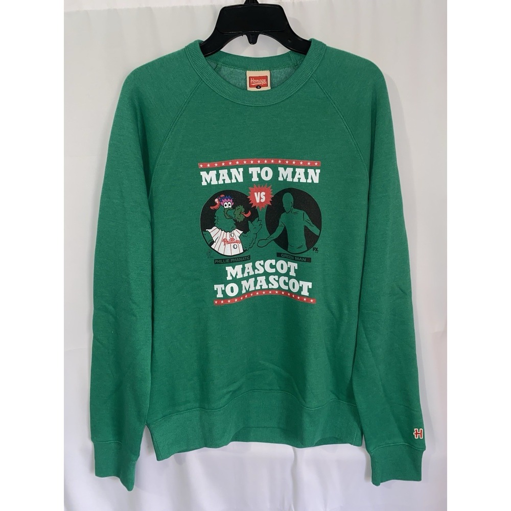 Homage Phillie Fanatic vs Green Man Always‎ Sunny Philadelphia Sweatshirt NWOT